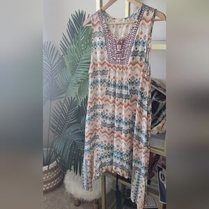 Multicolor Bohemian Print Sleeveless Midi Dress - Women's Size Large